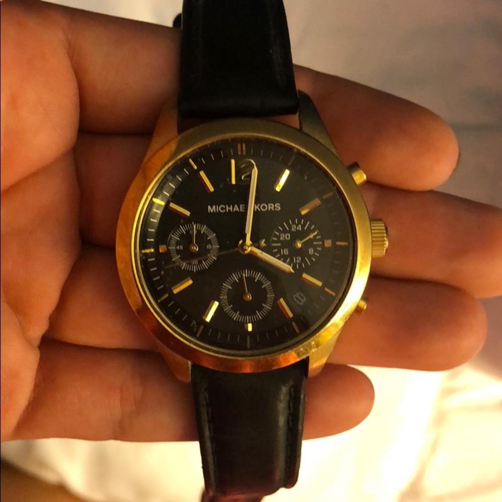 Black leather band Michael Kors watch